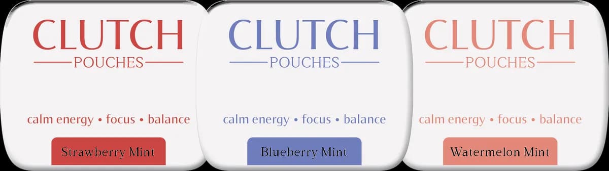 CLUTCH tins — Strawberry Mint, Blueberry Mint, Watermelon Mint